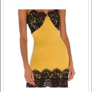 NBD yellow lace slip dress